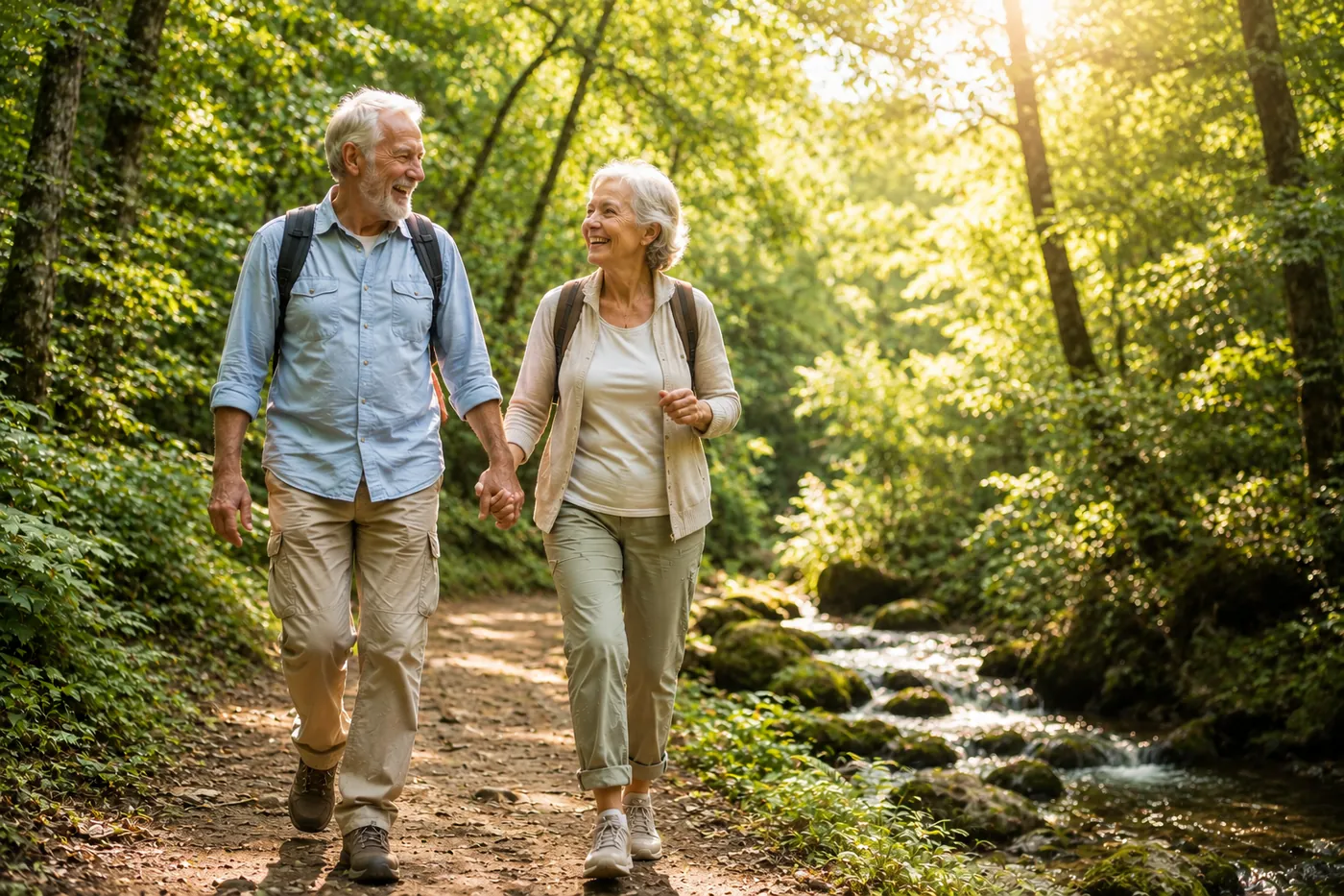 Ellen and her husband Frank walking their usual morning trail near their home